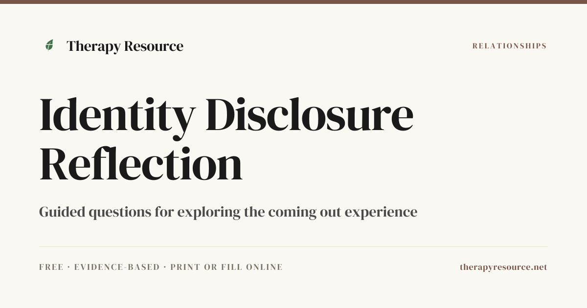 Identity Disclosure Reflection — Free Relationships Worksheet | Therapy ...