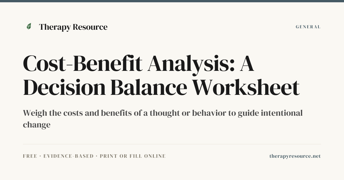 Cost-Benefit Analysis: A Decision Balance Worksheet — Free General ...