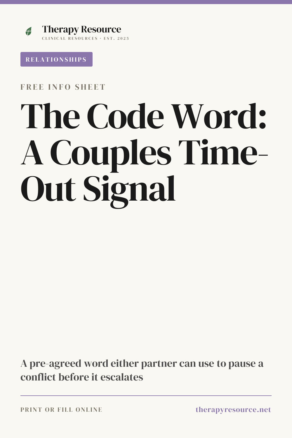 The Code Word: A Couples Time-Out Signal worksheet preview
