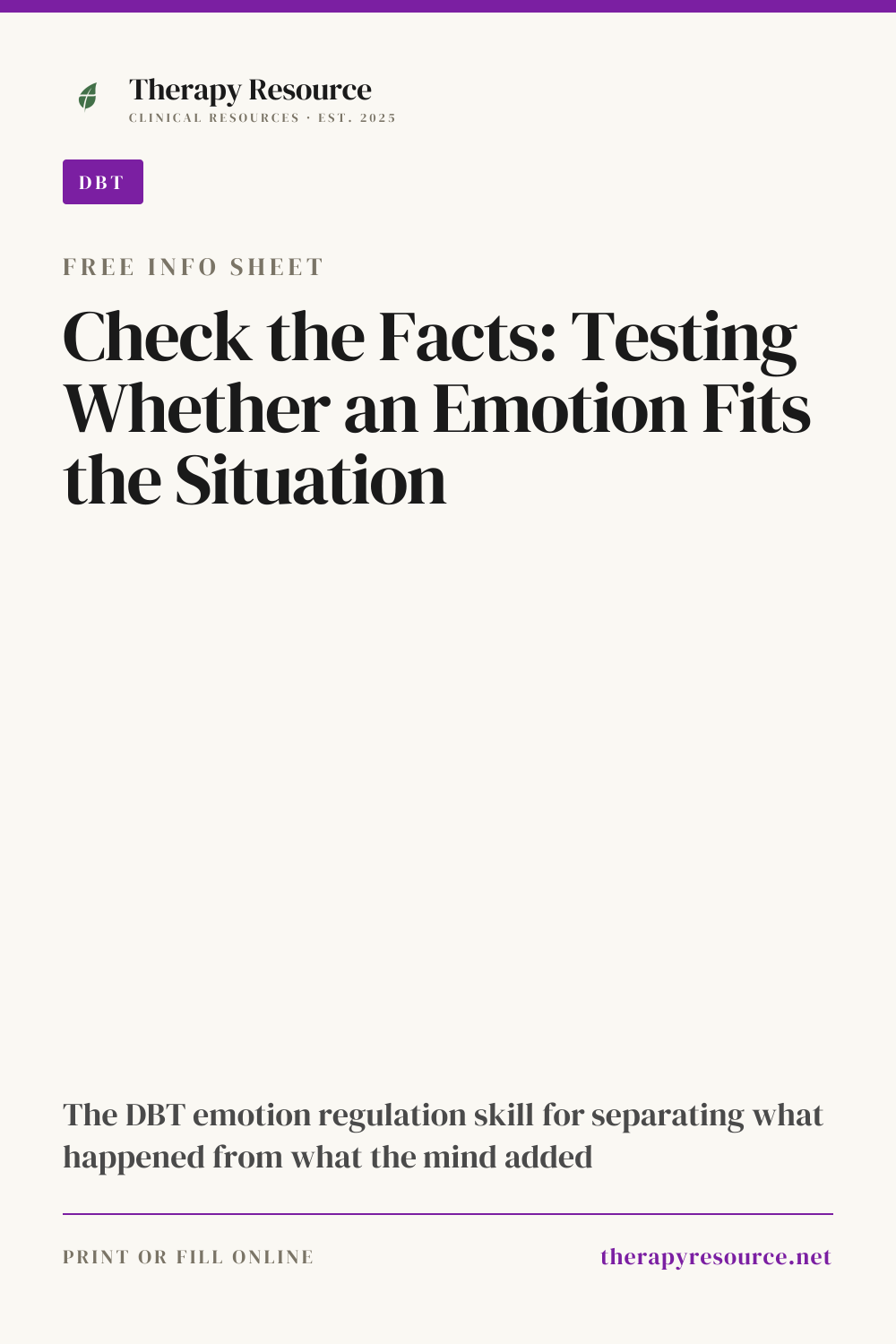 Check the Facts: Testing Whether an Emotion Fits the Situation worksheet preview