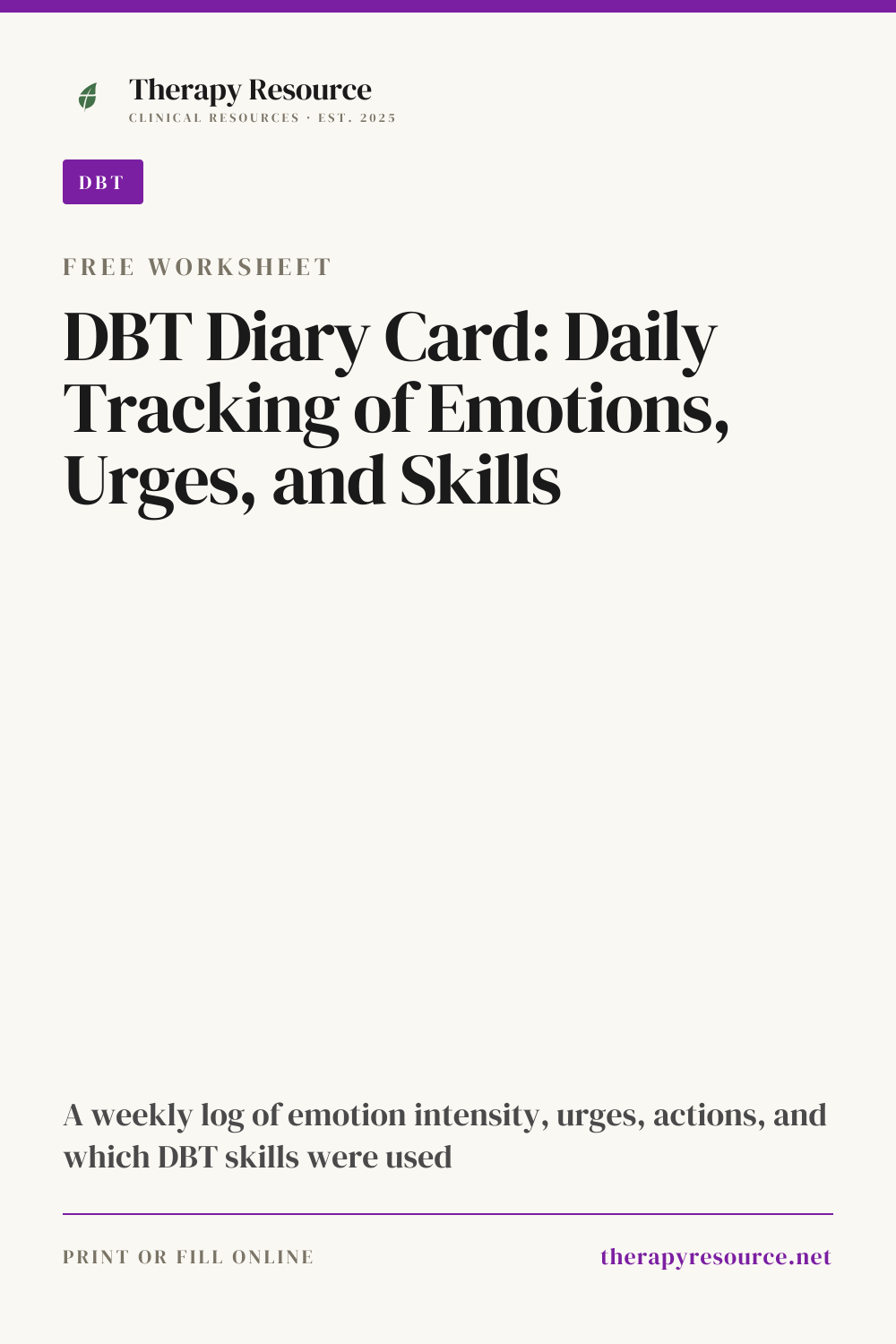DBT Diary Card: Daily Tracking of Emotions, Urges, and Skills worksheet preview