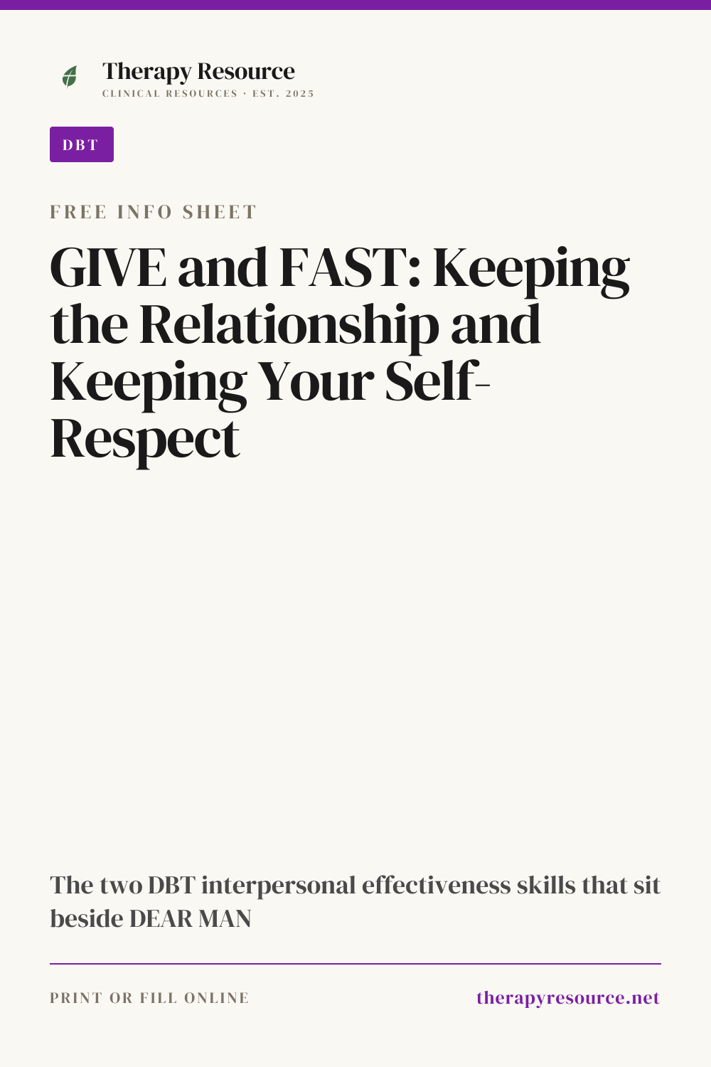 GIVE and FAST: Keeping the Relationship and Keeping Your Self-Respect worksheet preview