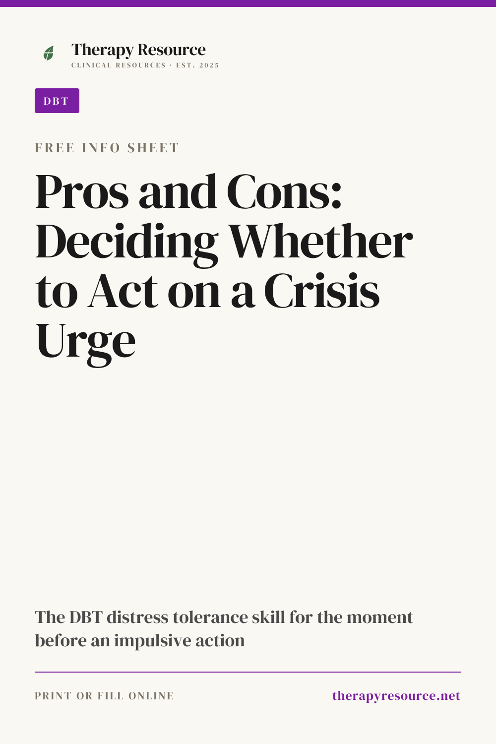 Pros and Cons: Deciding Whether to Act on a Crisis Urge worksheet preview