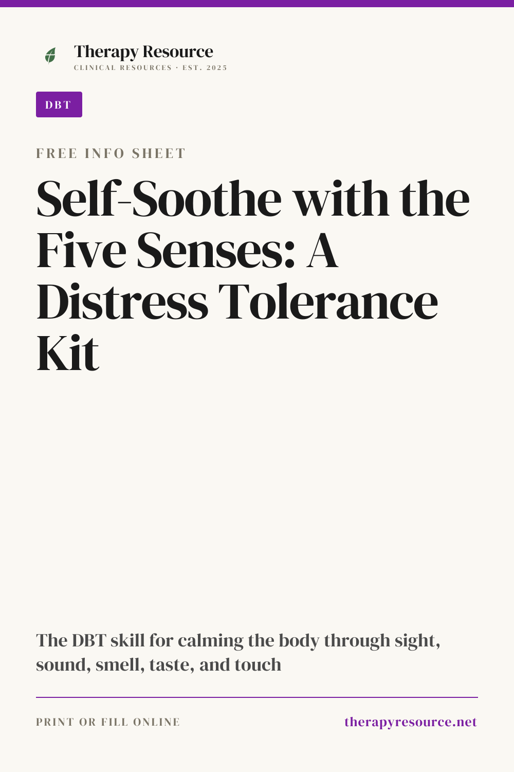 Self-Soothe with the Five Senses: A Distress Tolerance Kit worksheet preview