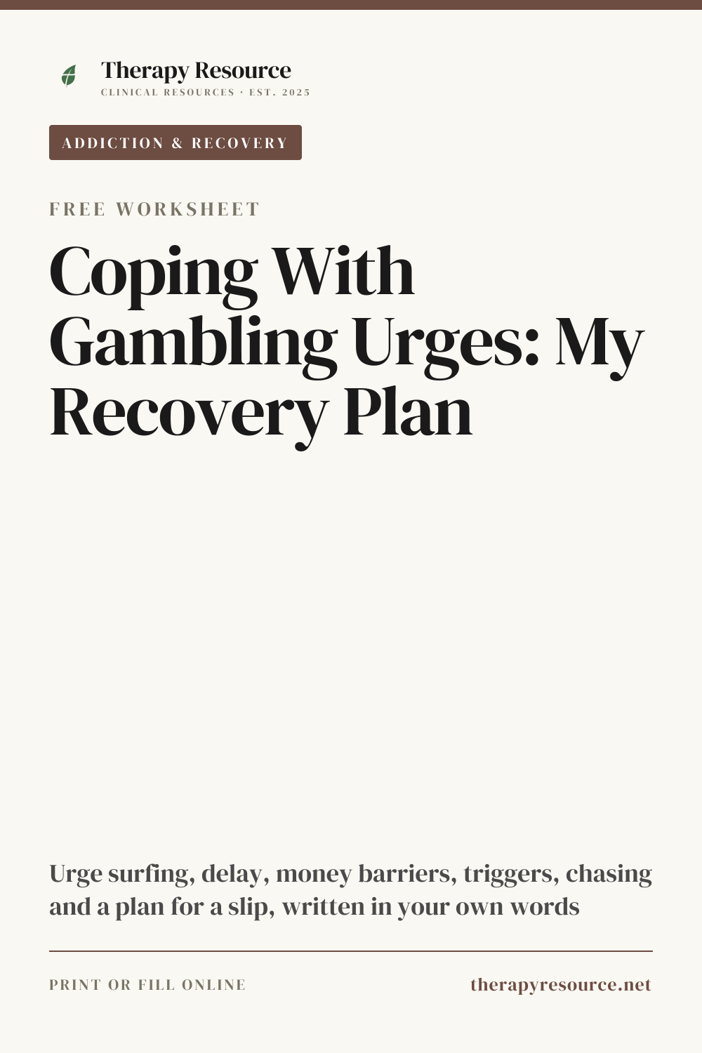 Coping With Gambling Urges: My Recovery Plan worksheet preview