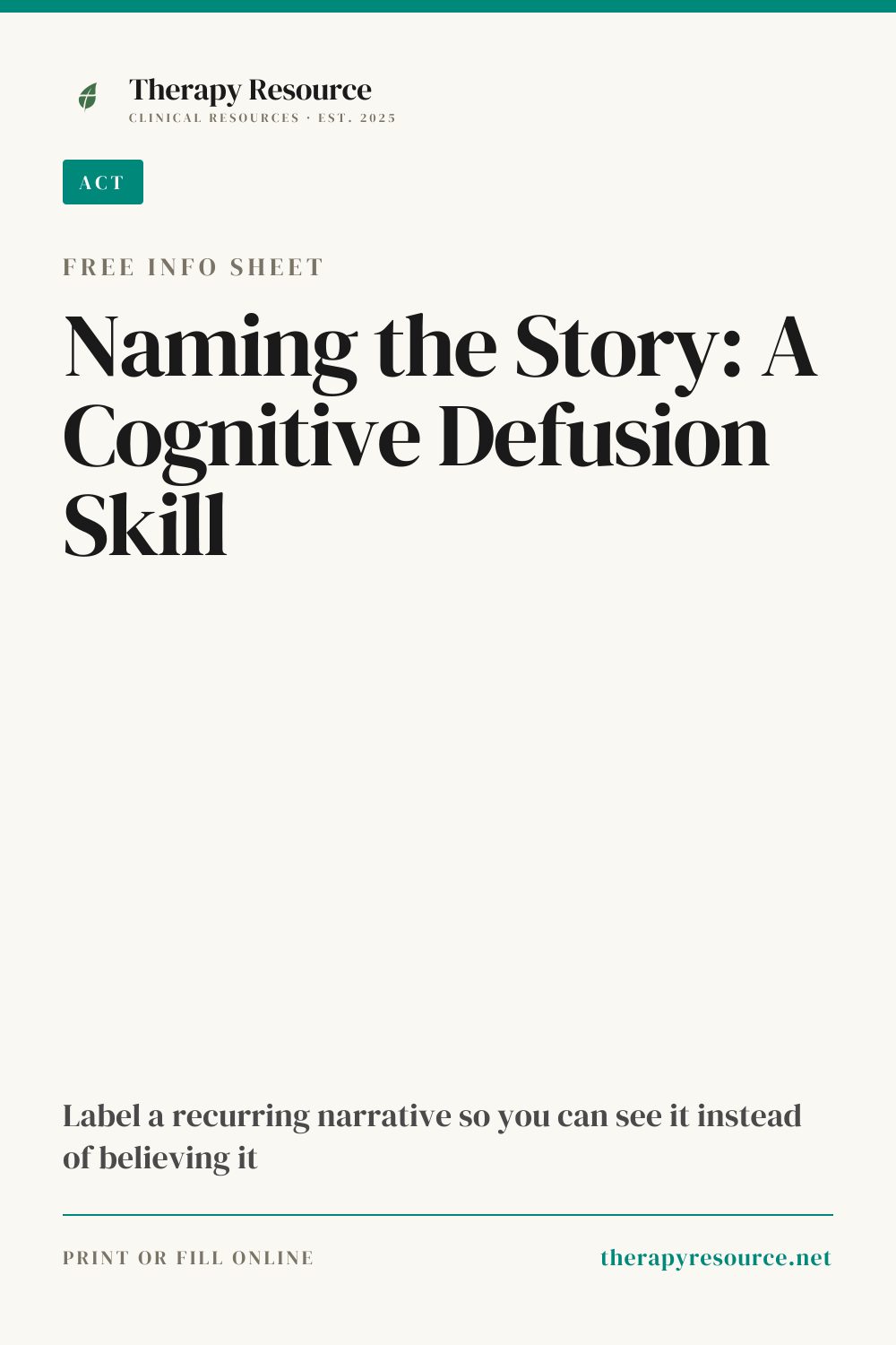 Naming the Story: A Cognitive Defusion Skill worksheet preview