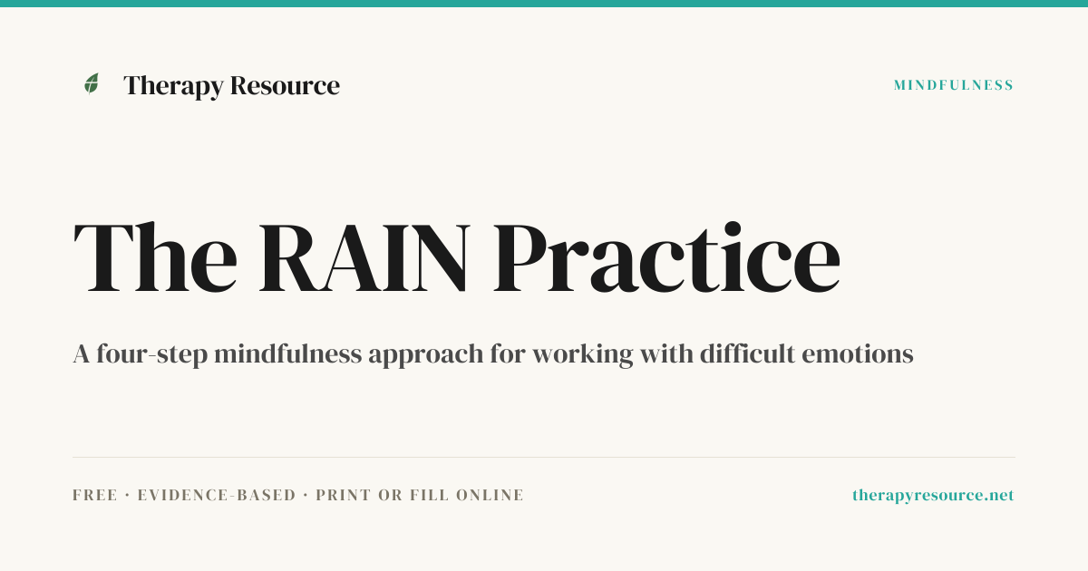 The RAIN Practice — Free Mindfulness Worksheet | Therapy Resource