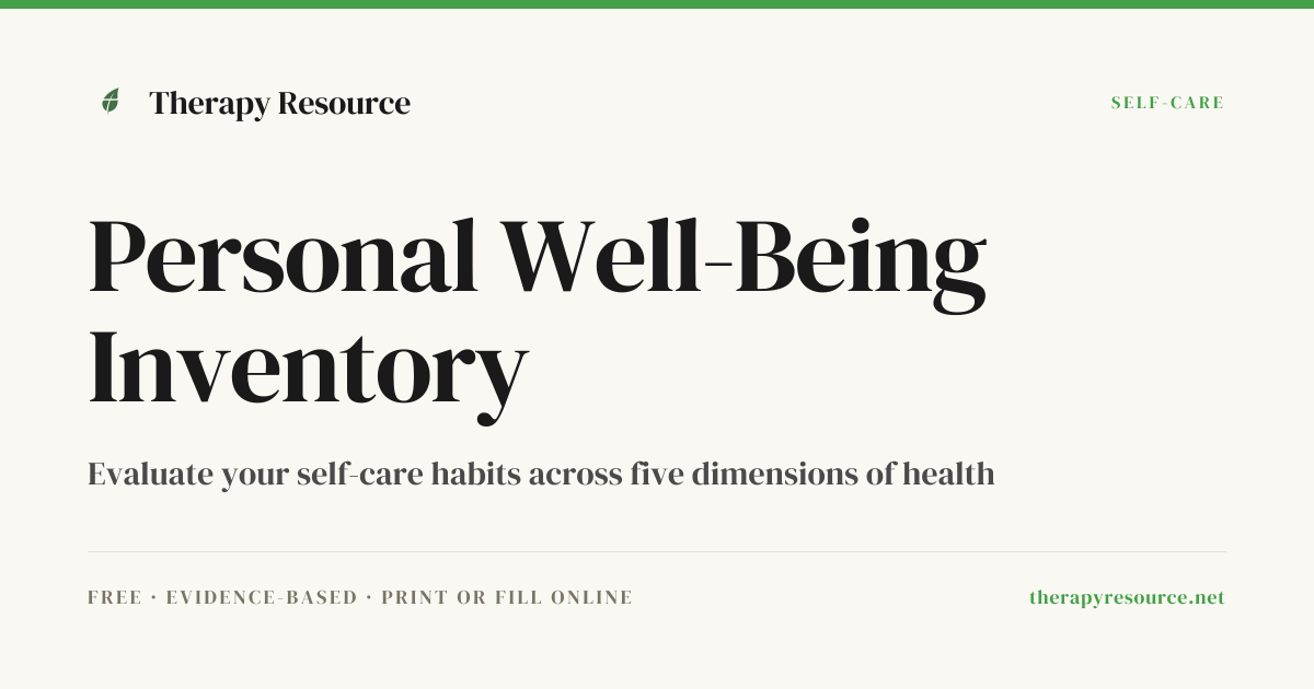 Personal Well-Being Inventory — Free Self-Care Worksheet | Therapy Resource