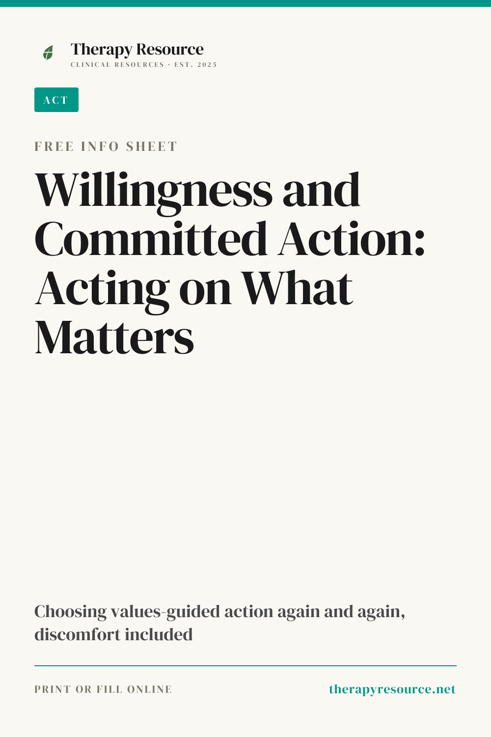 Willingness and Committed Action: Acting on What Matters worksheet preview